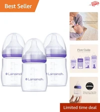Set of 3 Lansinoh 5 Oz Anti-Colic Bottles with Comfortable NaturalWave Nipples