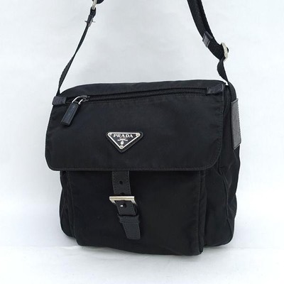 Prada Triangle Plate Nylon Black Shoulder Bag Vintage Authentic