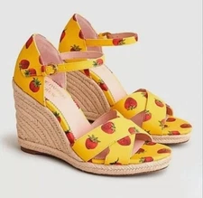 NIB 7 Edie Parker Jute J Crew Strawberry Print Espadrille Wedge sandal AP604
