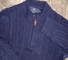 Boys Vineyard Vines 1/4 Zip Cable Knit Sweater XL 20 Youth Kids Navy Blue