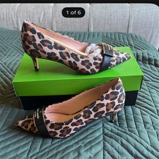 Kate Spade Suede Animal Print Pumps Bow Accent Pointed Toe Brown 7.5
