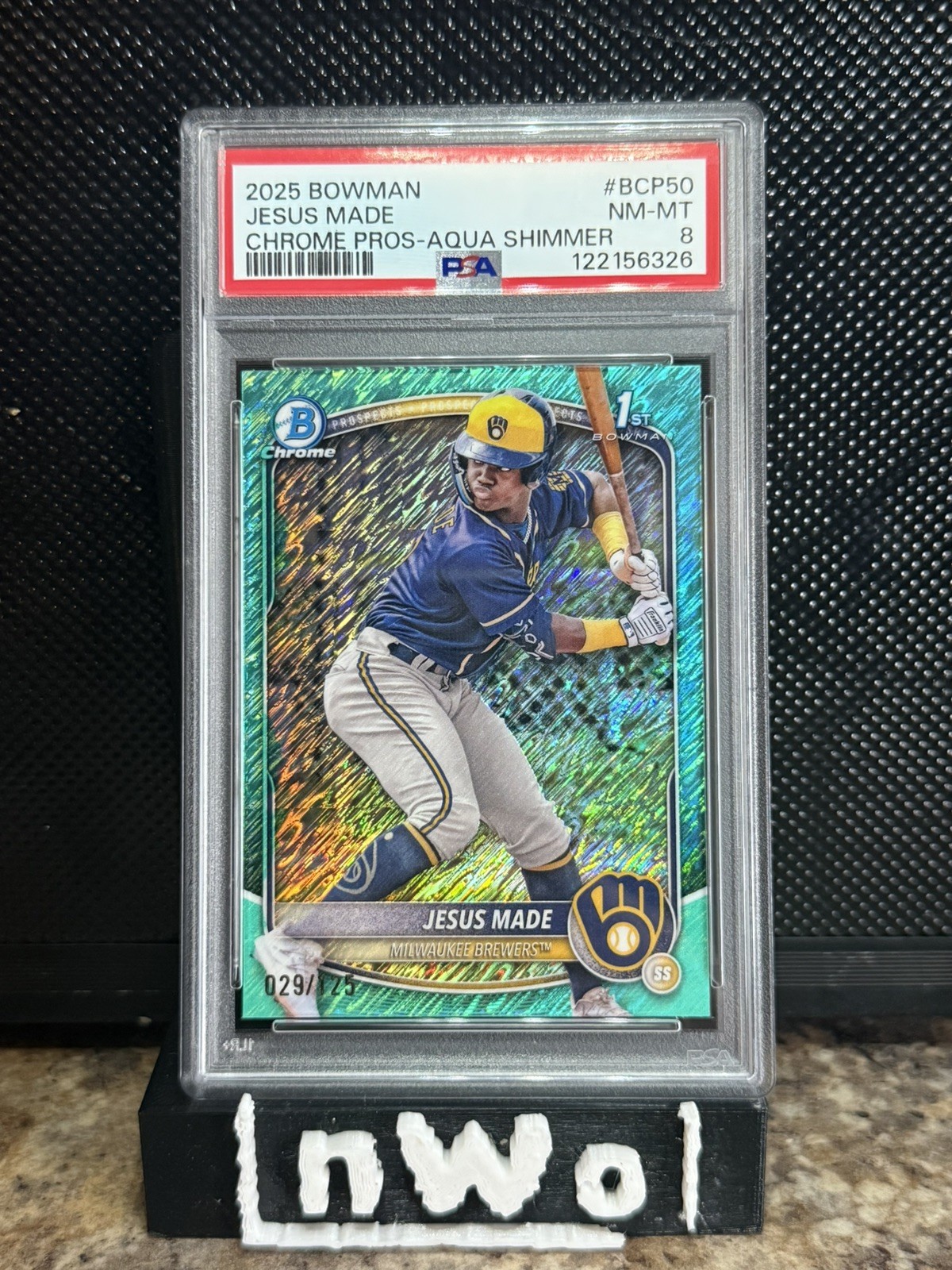 Jesus Made 2025 Bowman Chrome 1st #BCP-50 Aqua Mojo Refractor /125 Brewers