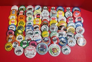 Lg Lot 70 Vtg Pinback Button Pins Antique Tractors Threshers John Deere