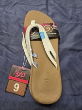 Flojos Women's Memory Foam Flip Flop Sandals White Brown Blue Size 9 Casual