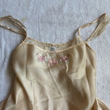 Vintage Victoria's Secret pink Champagne Satin Lace Trim Floral Embroidered slip