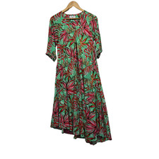 Orientque Floral Multicoloured Pockets Rayon/Linen Dress - Size 10