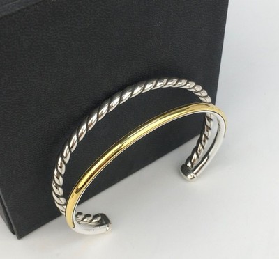 David &Yurman Sterling Silver Mercer 2 Row Cuff Bracelet Two Tone Size M