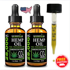 2 Pack Best Hemp Oil Drops for Pain Relief Stress Sleep PURE ORGANIC 28,000mg Ve