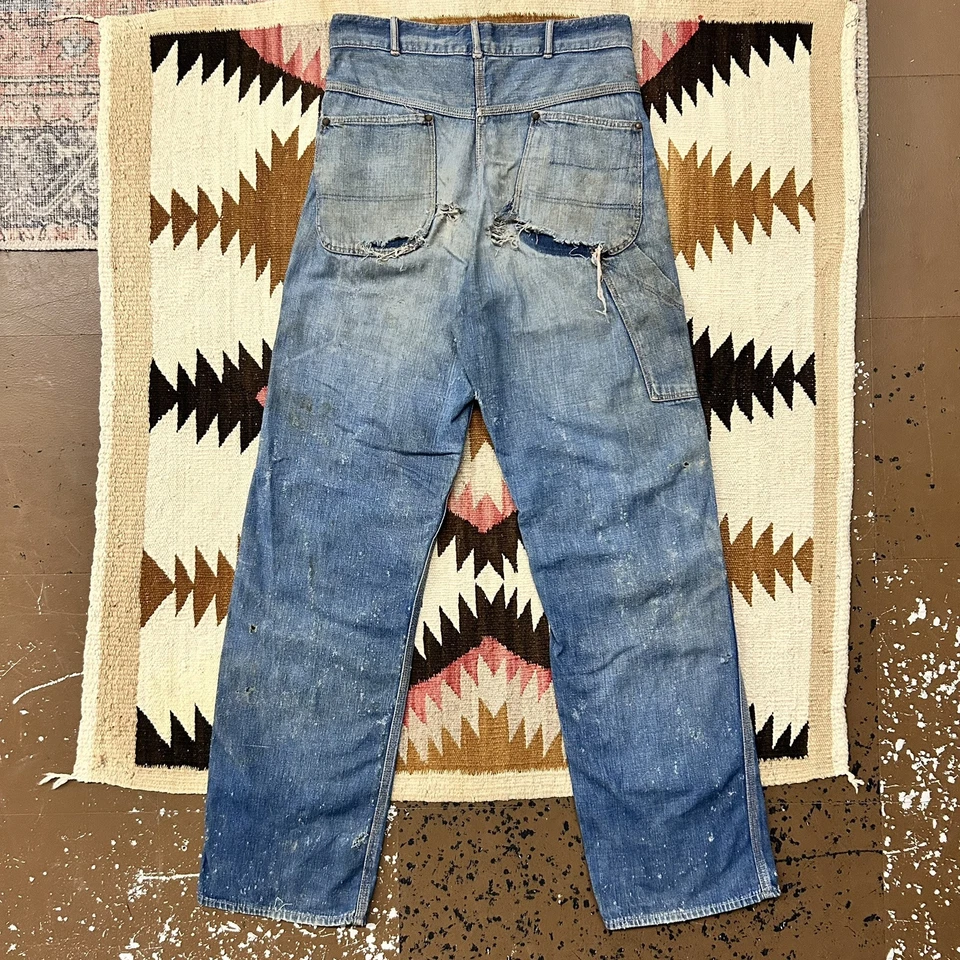 Jeans de mezclilla vintage de los años 40 rojo camel con botones aplastados ropa de trabajo talla 30 Foto 2 de 4