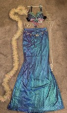 Mermaid Costume Set adult S/M Sequin Shell Bra  Tail Skirt  lots of extras  