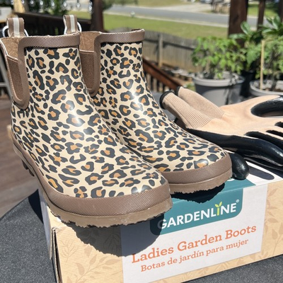 #ad Gardenline Animal Print Garden Boots amp; Matching Gloves Set Size 7 Beige Brown $39.00