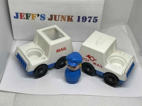 Fisher Price Original Little People Plastic Postal Worker / Post Truck LOT 1970s