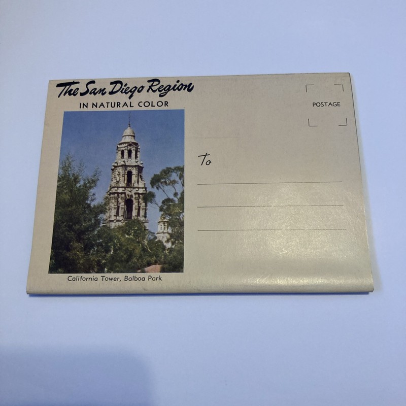The San Diego In Natural Color Folding Postcard with Several Scenes