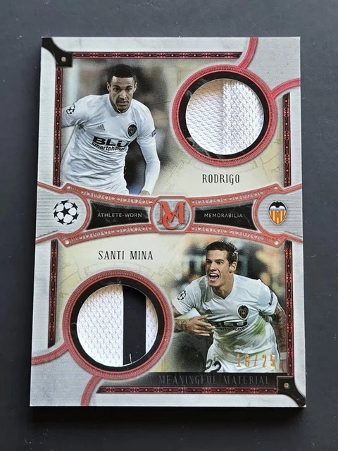 2018-19 Topps Museum UCL Rodrigo & Santi Mina Ruby /25 Dual Material Valencia CF