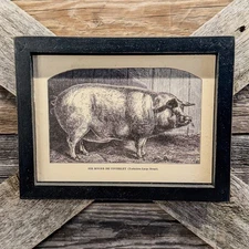 Rustic Framed Country Pig Art, Farmhouse Primitive Decor, 8.25" x 6.5"
