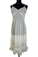 Timeless White Full Slip with Delicate Trim  Vintage Women's Lingerie  Size M