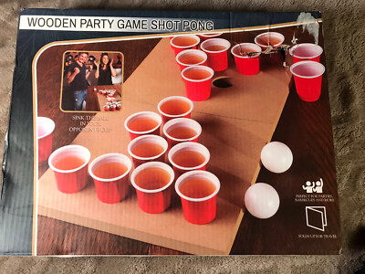 Wooden Beer Pong Foldable Shot Pong Travel Board Party Drinking Game Set