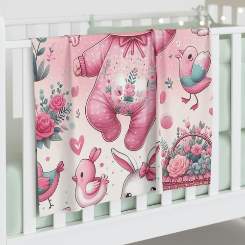 Baby Swaddle Blanket Baby Girl Pink is for Girls Themed Style Design 1, Gift - Picture 4 of 5