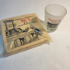 Vic's Bar/ Victor's Bar Shot Glass And Coasters - St. Thomas U.S.V.I.