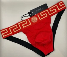 Versace Greca Border cotton stretch Jock Strap Red Men’s Size 6 (US L)