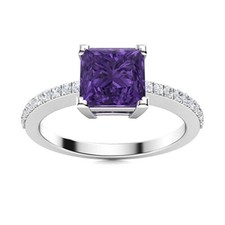925 Sterling Silver 5MM Princess Cut Amethyst Gemstone Solitaire Women Ring