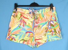 C&C CALIFORNIA 100% LINEN Multicolor TROPICAL FLORAL PRINT Side Pocket SHORTS XL