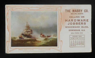 1909 Marby Hardware Aug Calendar Birmingham AL Jefferson Co Blotter Alabama