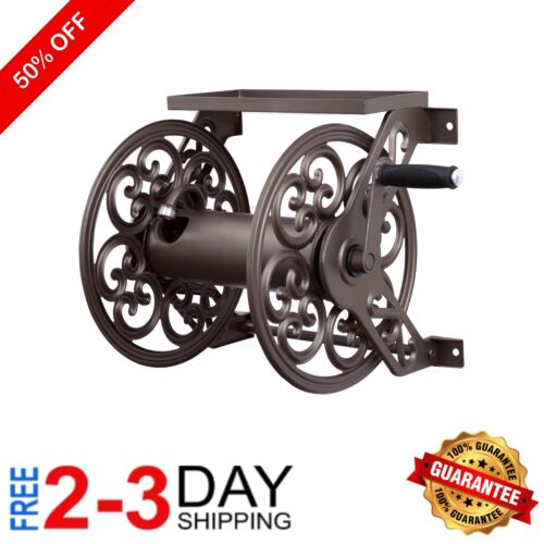 125ft Capacity Wall Mounted Decorative Hose Reel with Tool Shelf - Bronze Finish