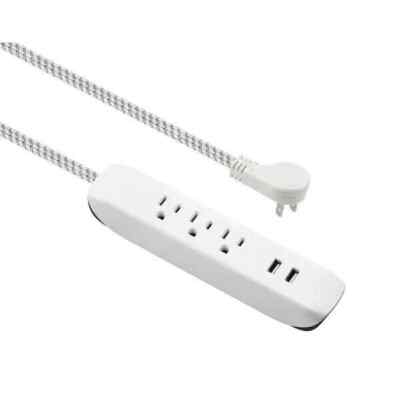 HDX 16/3 3 Outlet 2 USB Braided Extension Cord White and Grey 15 ft.
