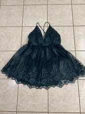 Francesca's Blue Rain Floral Lace Hunter Green Dress Sz XL Boutique NWT 80