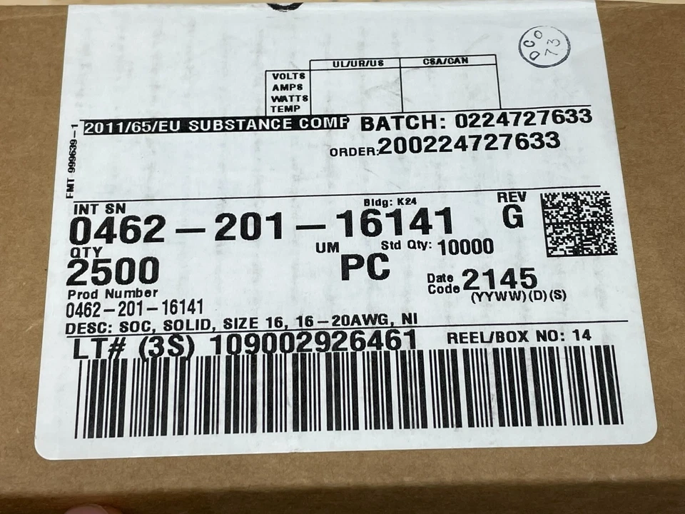 Lot of 100 0462-201-16141 TE Conn / Deutsch Size 16, 20-16 AWG Nickel Solid Pin - Image 2 of 2