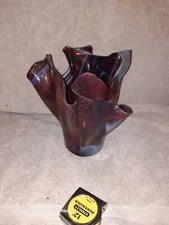 Vintage Art Slag Glass Handkerchief Vase Votive Red colors Hand Made 