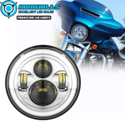 Chrome 7''LED Headlight Hi-Lo Angle Eyes For Harley Street Glide Softail FLHX FLD