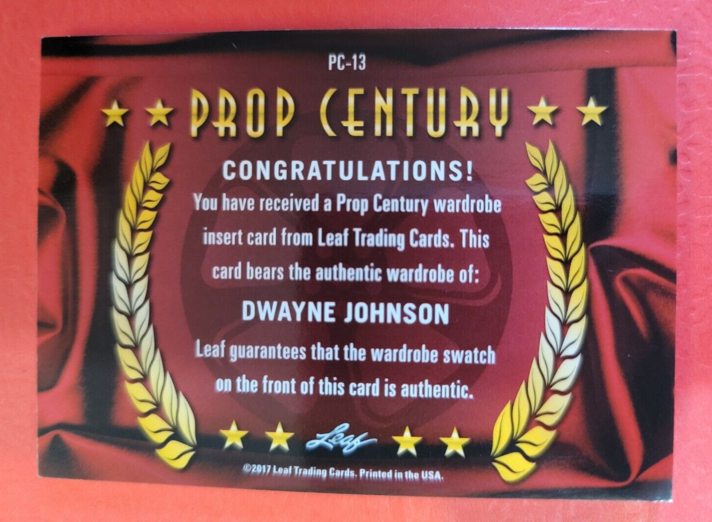THE ROCK DWAYNE JOHNSON WORN JUMBO RELIC WARDROBE CARD LEAF POP CENTURY WWE view 2