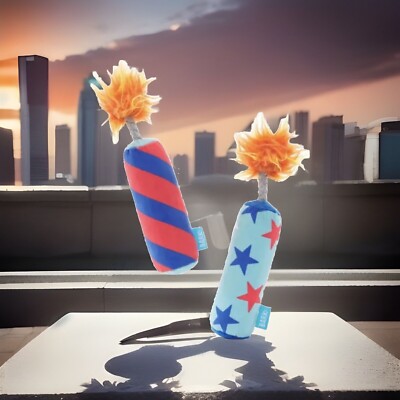 BARK Box Pup-Pup Fireworks 2 USA Patriotic Yankee Doodle Dog Toys for XS-S Dogs