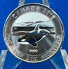 2019 2 Oz. Canadian Orca Whale  $10 .9999 Silver BU Coin 
