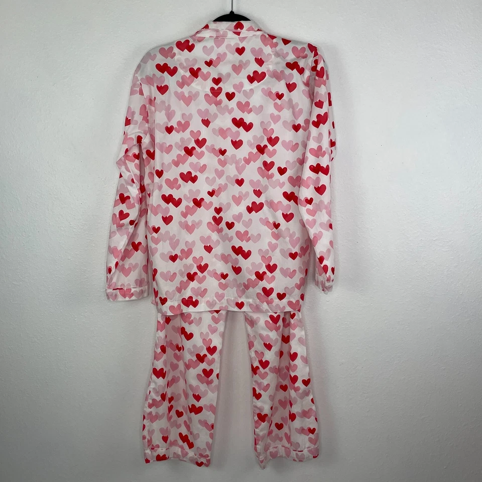 Juego de Pijama Pottery Barn Adolescente Talla M 2 Piezas Corazón Satén Algodón Rosa Rojo Foto 3 de 4