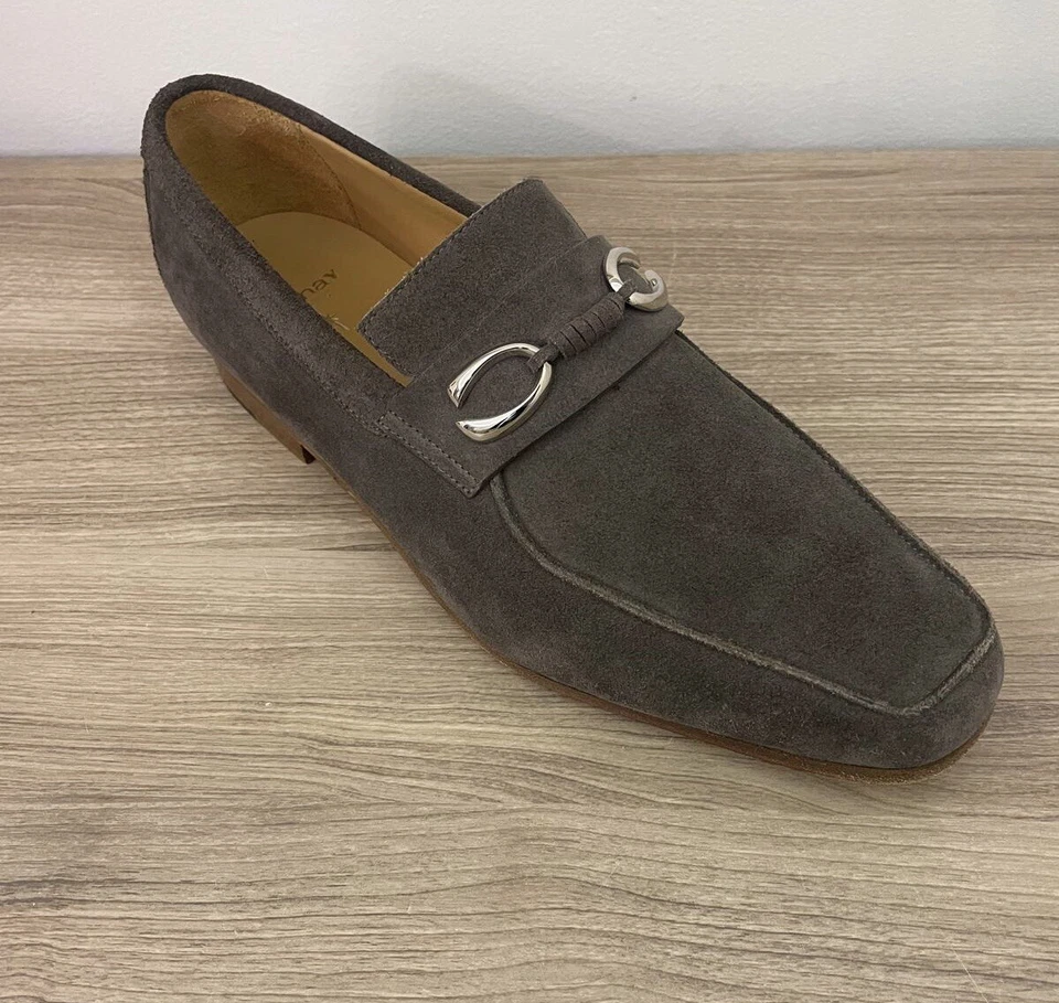Corthay Suede loafer Shoes double C logo Cannes Grey/Brown silver finis Size 8.5 - Image 2 of 4