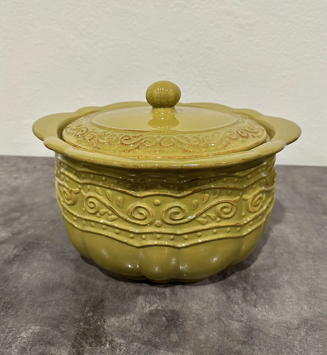 Celebrating Home Stoneware Collection Venetian Green Ceramic Casserole Dish  Lid