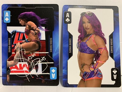 PAIR 2019 SASHA BANKS Wrestling Playing WWE Card Women's Evolution Aquarius