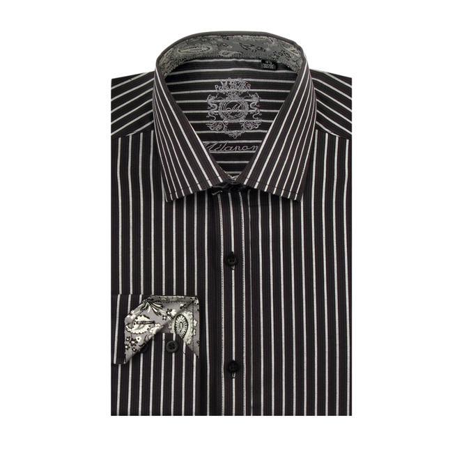 Men's Classic Fit Striped Cotton Dress Shirt #612 - Black - Sizes 15.5 To 20.5 - Milano Moda