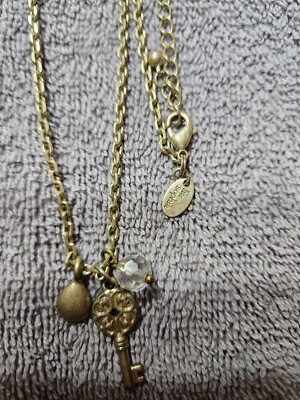Lia Sophia  Keynote  Gold Tone Chain Necklace w/Key Charm, Gold & Glass Beads