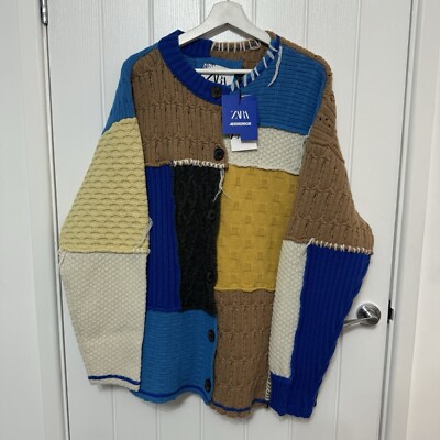 Zara Adererror Patchwork Oversized Chunky Knit Cardigan Heavyweight NWT Size S-M