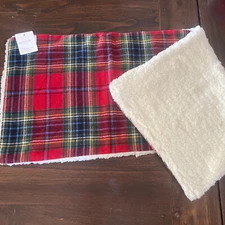 Pottery Barn Simon Plaid Sherpa Back Lumbar Pillow Cover 14” x 36” Red Multi