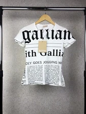 New! John Galliano Vintage Dior Newspaper Gazette White T Shirt size XS
