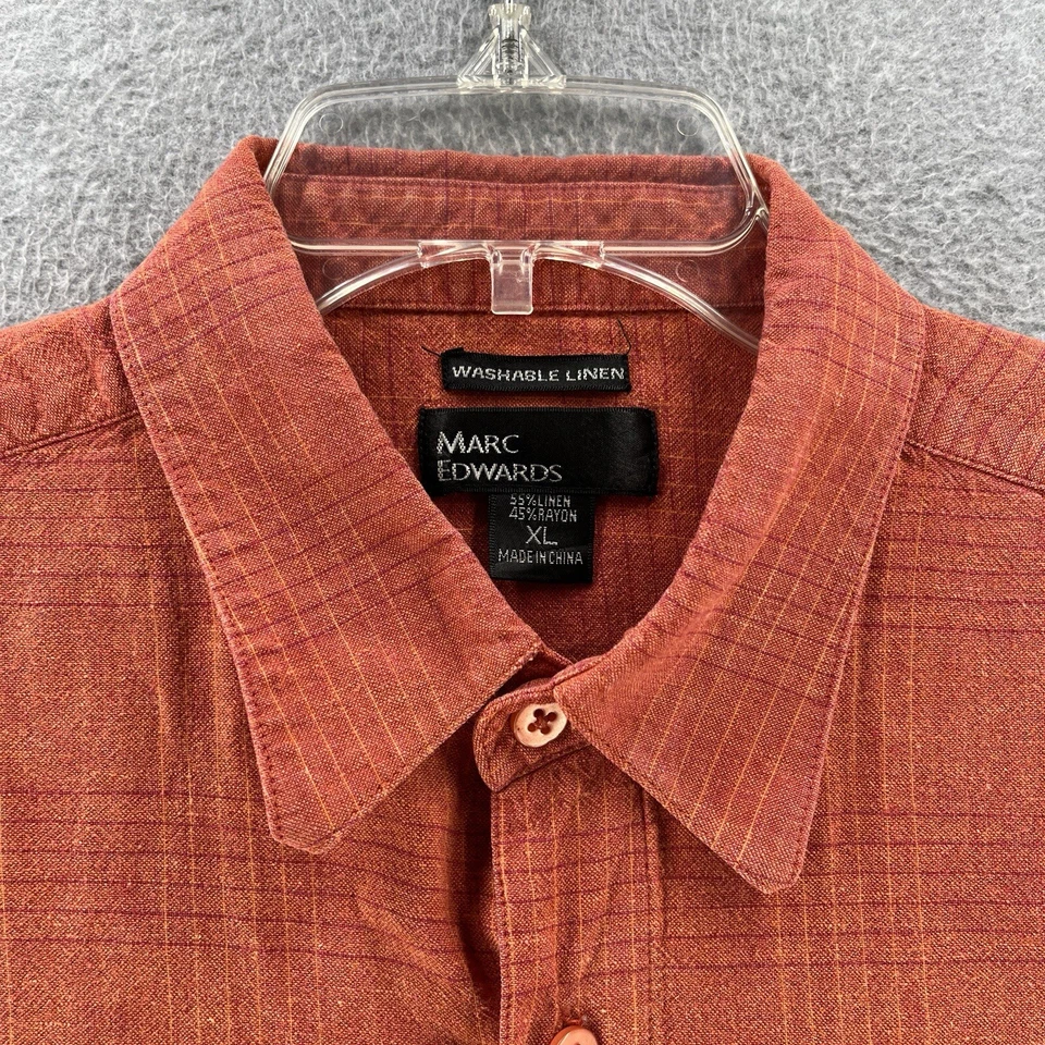 Camisa relajada Marc Edwards para hombre con botones XL X-Large lino rayón naranja Foto 3 de 4