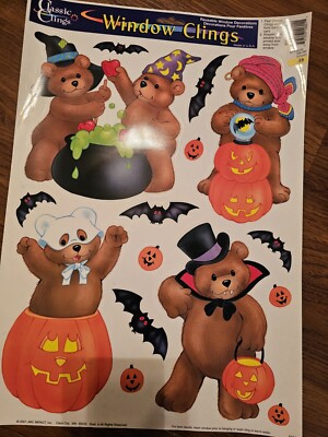 JMC Impact Halloween Bears Window Clings 2001 Vintage NOS Pumpkins Bats