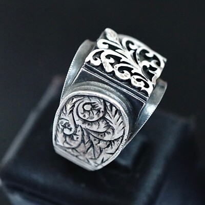 KAR Sterling Silver Men's Ring - Emerald Agate Stone, Coat Of Arms Design (925K Stamped) - View #8
