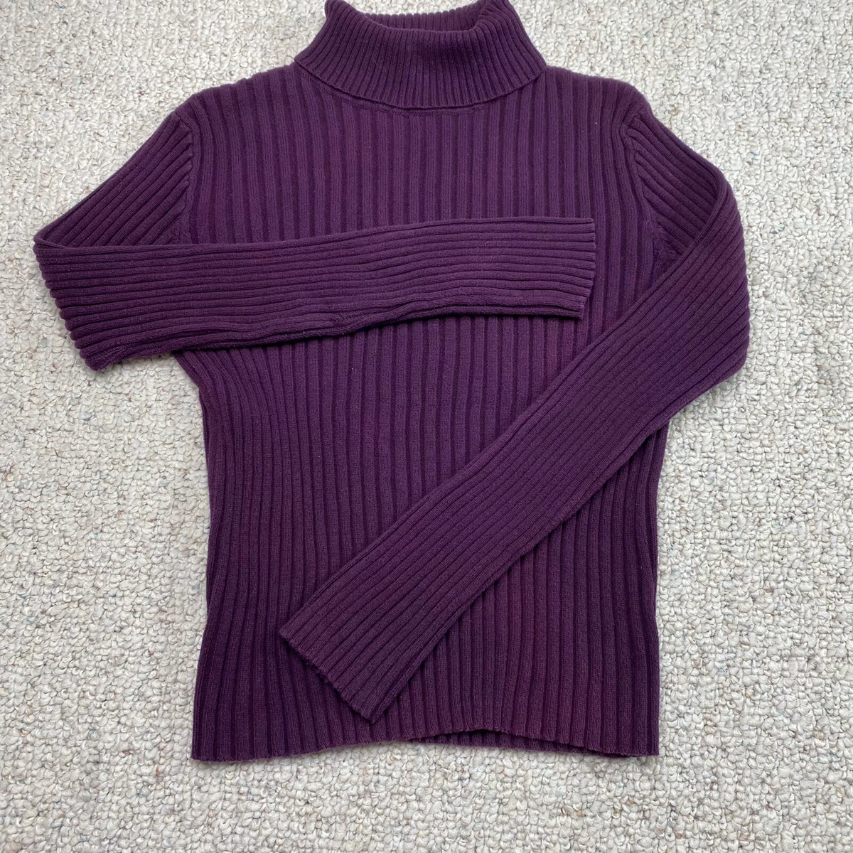 J Crew Womens Sweater sz L Purple Tight Knit Stretch Pullover Turtle Neck Casual