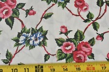 By 1/2 Yd, 36" Wide, Vintage 1940's-60's,Red Blue Floral Polished-Cotton,P6086